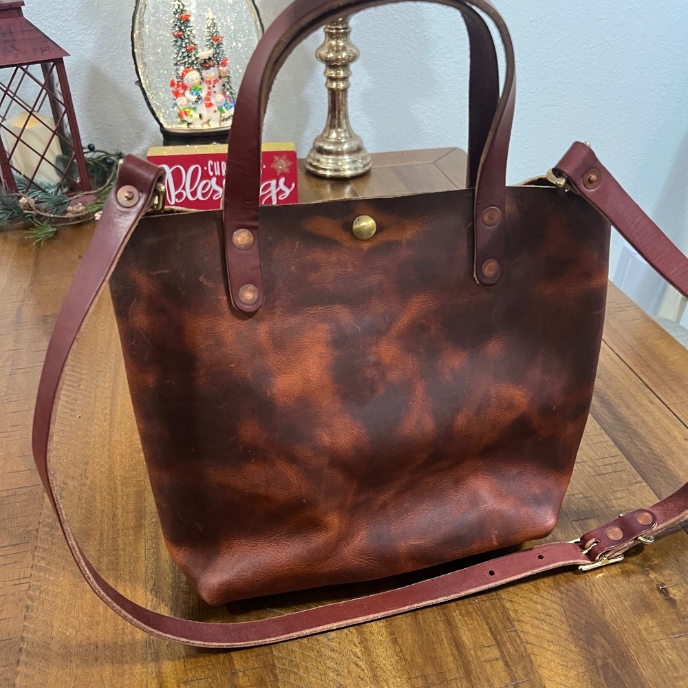 EUC KMM&Co. Copper Marbled (not sure of name) Leather Mini Tote with Strap - Picture 2 of 4